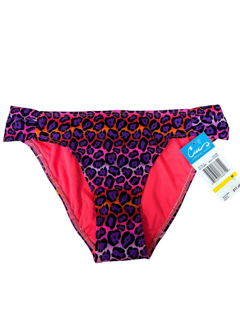 California Waves Bikini Womens Medium Swim Bottoms Neon Leopard